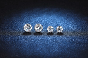 Detailed macro view of sparkling round moissanite stud earrings in S925 silver settings