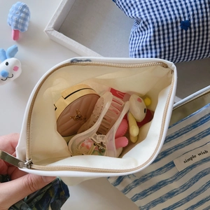 Blue striped and white canvas cosmetic pouches with zipper for daily storage and makeup