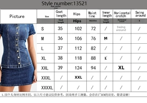 Tableau des tailles détaillé pour ensemble en jean femme avec mesures de taille et hanches