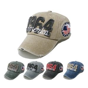 Retro Washed Cotton Baseball Cap With 1964 America Embroidery Distressed Ripped Brim Vintage Sun Hat For Men Women