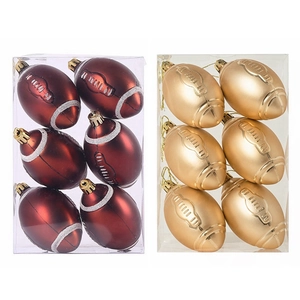 Detailed set of 9cm football-shaped Christmas ornaments in metallic red and gold finishes
