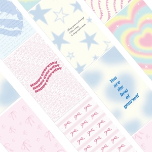 Detail of waterproof phone card stickers with butterfly and heart-shaped aesthetic designs