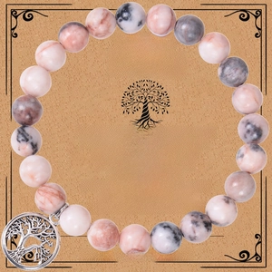 Close-up of purple agate bead bracelet with Tree of Life charm and Nana gift card