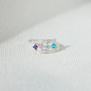 925 Sterling Silver Ring Square Colorful Zirconia Micro Pave White Zircon Simple Fashion Geometric Jewelry For Women