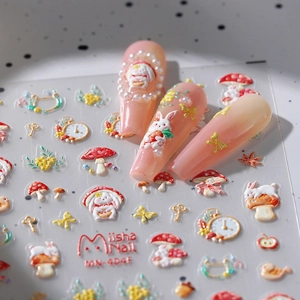 3D relief nail stickers with cute rabbit, mushroom, and floral patterns in MN-404F design