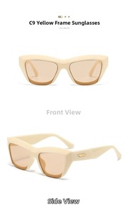 Front and side views of beige square semi-rimless sunglasses with brown lenses