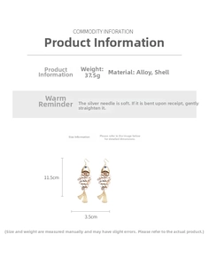 Detail showing vintage fish earrings made of alloy and shell with 11.5cm length and 37.5g weight