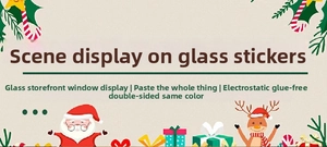 Detailed view of static Christmas window decals featuring Santa, reindeer, and candy canes