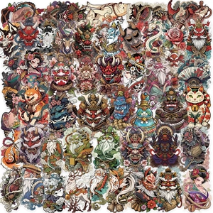 50 Blatt Japanische Traditionelle Kunst Tattoo Aufkleber Pack Wasserdicht PET Hannya Geisha Samurai Glückskatze Laptop Gitarre Sticker