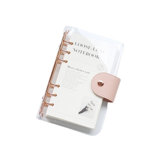 Minimalist transparent PVC 6-hole loose-leaf notebook with rose gold rings and pink strap