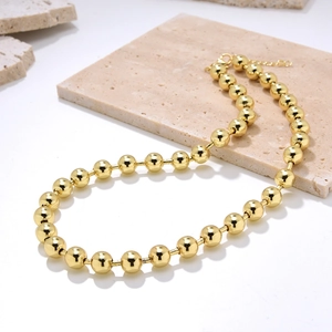 Exaggerated Round Ball Bead Necklace Copper 18K Gold Plated INS Minimalist Hip Hop Style For Women