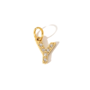 PVD 18K gold plated stainless steel letter Y pendant with sparkling zircon inlay charms