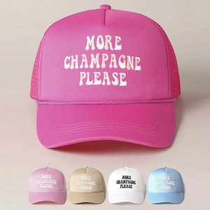 More Champagne Please Embroidered Sponge Trucker Hat Mesh Breathable Sun Protection Outdoor Baseball Cap For Women Men