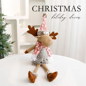 Charming grey knitted Christmas reindeer plush doll decoration for festive home holiday decor
