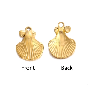 Detailed front and back view of a golden shell pendant crafted from stainless steel