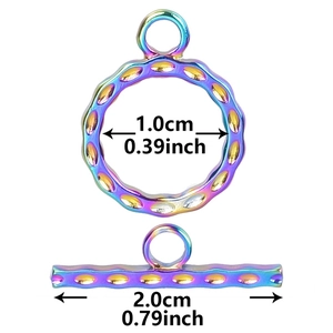 Rainbow stainless steel toggle clasp set with dimensions 1.0cm ring and 2.0cm T-bar