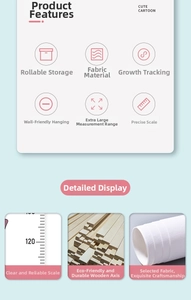 Detail of wooden hanging frame and fabric material for portable kids growth chart