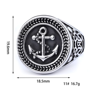 Classic stainless steel anchor ring for men with vintage silver finish and side carvings