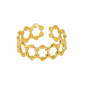 Bague ouverte en acier titane doré au design creux alvéolé et style géométrique chic