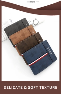 Detailed view of men's tri-fold wallets in black and brown with fine leather texture