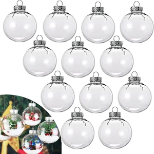 Set of 10 clear round plastic Christmas ornaments with silver caps for DIY tree decor