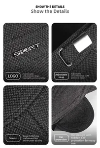 Detail view of sport wool hat showing SPORT embroidery and foldable ear protection flaps