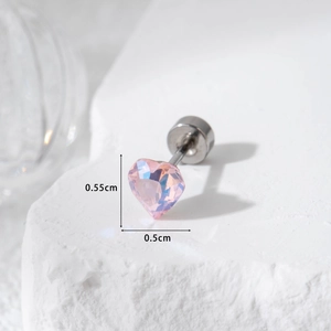Sweet pink heart crystal stud earrings in 5.5mm size made of durable stainless steel