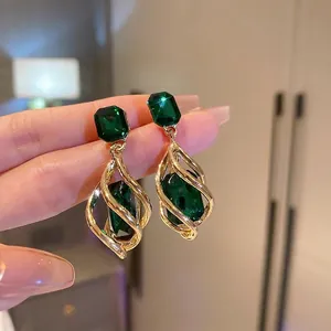Vintage Geometric Water Drop Dangle Earrings Rhinestone Alloy Jewelry With 925 Sterling Silver Earring Post Retro Women