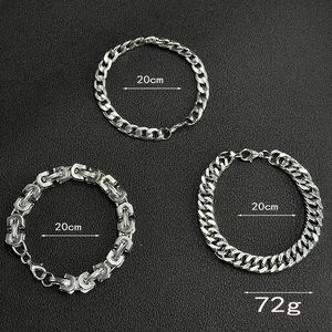 Detail of silver cuban chain bracelets set weighing 72g with 20cm length markings
