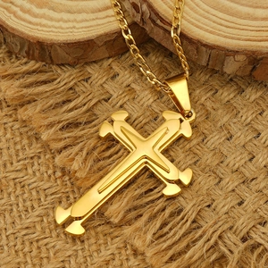 Vintage 18k gold plated stainless steel 3D layered cross pendant necklace for men and women