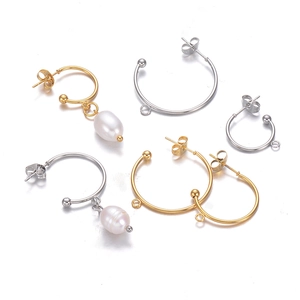 Stainless Steel C Shape Earring Hoop Findings With Loop Half Round Hoop Posts For DIY Jewelry Making Crafts
