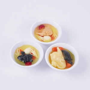 Realistic miniature soup model pendants including herbal chicken and turtle soup styles
