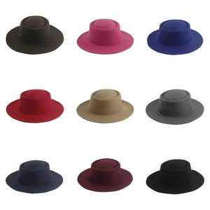 Minimalist wide brim jazz felt hat available in nine elegant colors on white background