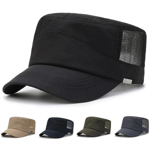 Men Breathable Mesh Cadet Cap Quick Dry Flat Top Military Style Hat For Summer Outdoor Activities Adjustable Buckle