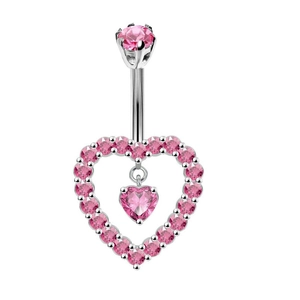 Piercing de ombligo con corazón rosa y circonita de mariposa en acero inoxidable