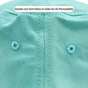 Wide brim mint green cotton sun hat featuring dual breathable vents and reinforced stitching