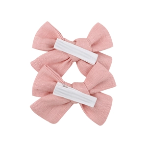 Set of two pink embroidered lace bow hair clips for kids with fully lined alligator grips