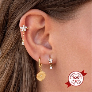 925 sterling silver evil eye earring set with gold butterfly and floral charms