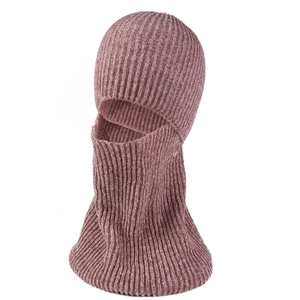 Gebreide winter bivakmuts voor heren en dames in roze-paars met geribbelde textuur