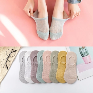 Women Cotton Invisible Boat Socks Breathable Mesh Hollow Out Low Cut Anti Slip Solid Color Japanese Style Summer Hosiery