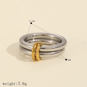 Detail view of multi-layer mixed metal rings with 17.5mm inner diameter dimensions