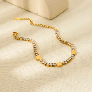 Gold plated stainless steel tennis bracelet with zircon butterfly charms and lobster clasp