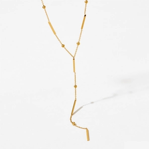 Minimalist Stainless Steel Y-Shaped Necklace Geometric Bar And Bead Long Lariat Clavicle Chain Jewelry For Women