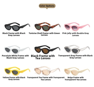 Nine color variants of retro oval sunglasses featuring solid, tortoiseshell and clear frames