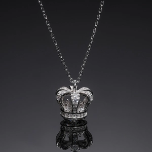 Exquisite S925 sterling silver crown pendant necklace with micro-pave white zirconia