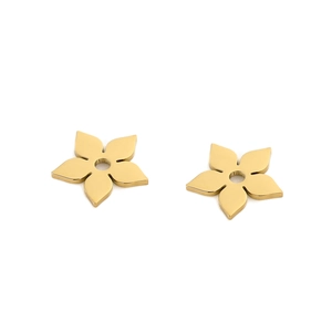 Detailed macro of gold flower-shaped stainless steel charms with center hole design
