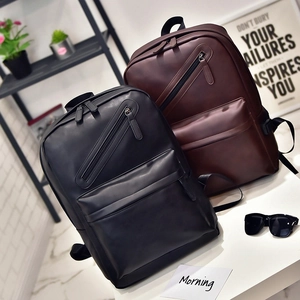 Fashionable PU leather men's travel backpack in black and brown with sleek zipper pockets