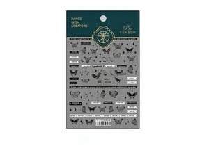 3D butterfly nail art stickers with geometric frames and luck lettering TS-1797