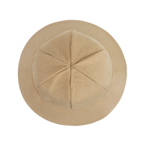 Top view of beige cotton canvas sun hat showing 6-panel construction and wide brim details
