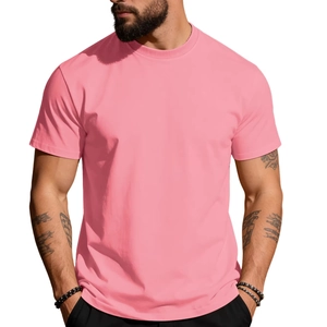 Men's solid light pink cotton crew neck short sleeve t-shirt in regular fit style